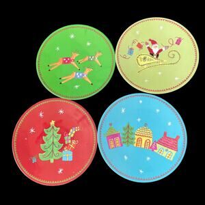Pottery Barn Kids Christmas Plates Set of 4 Holiday Melamine Multicolored READ